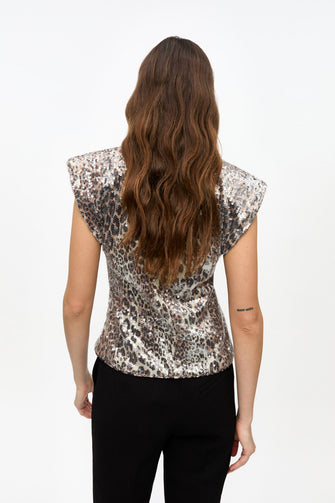 Leopard Printed Sequins Top