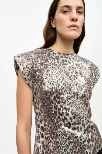 Leopard Printed Sequins Top