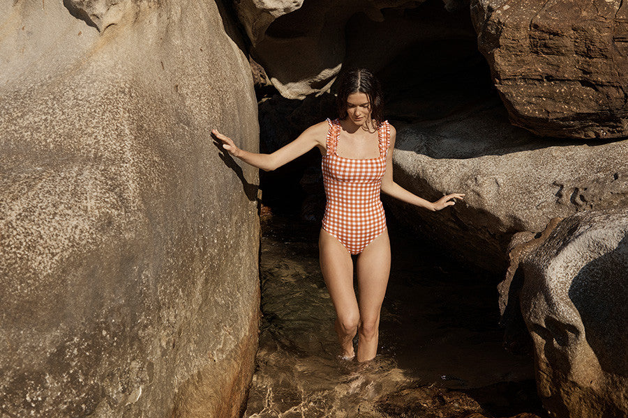 Terracotta Gingham Ruffle One Piece