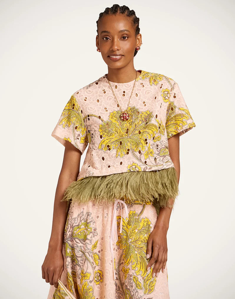 La Scala Tee Swathe Pink with Feathers