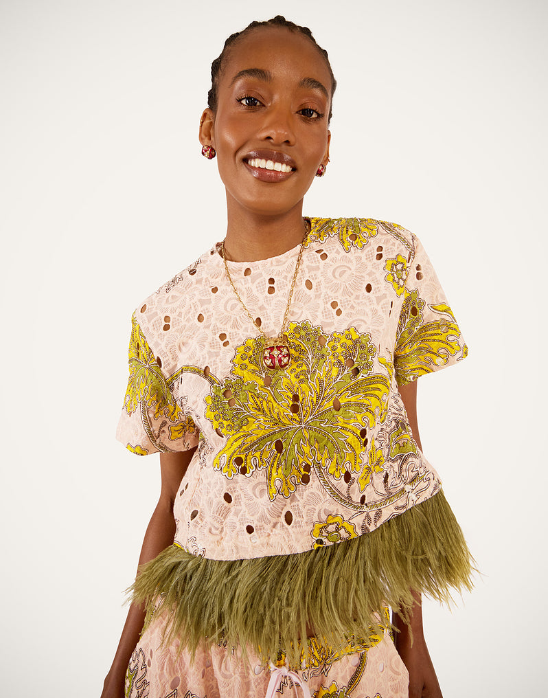 La Scala Tee Swathe Pink with Feathers