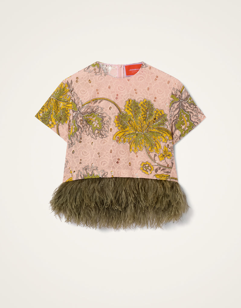 La Scala Tee Swathe Pink with Feathers