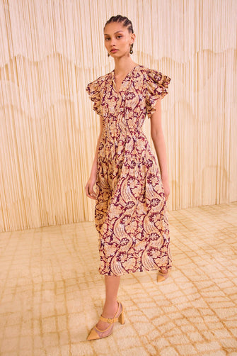 Kairi Flutter Sleeve Midi Dress Amaranthus