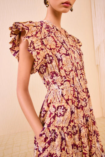 Kairi Flutter Sleeve Midi Dress Amaranthus