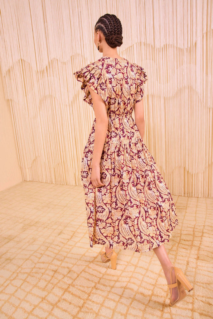 Kairi Flutter Sleeve Midi Dress Amaranthus