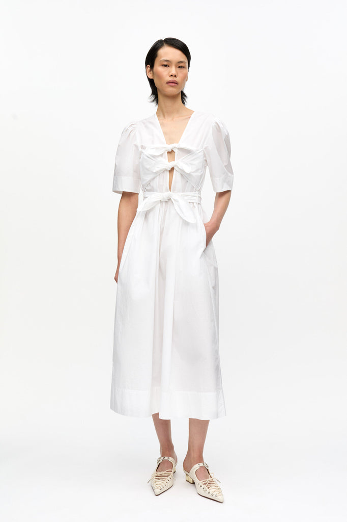 Cotton Tie Strap Midi Dress White