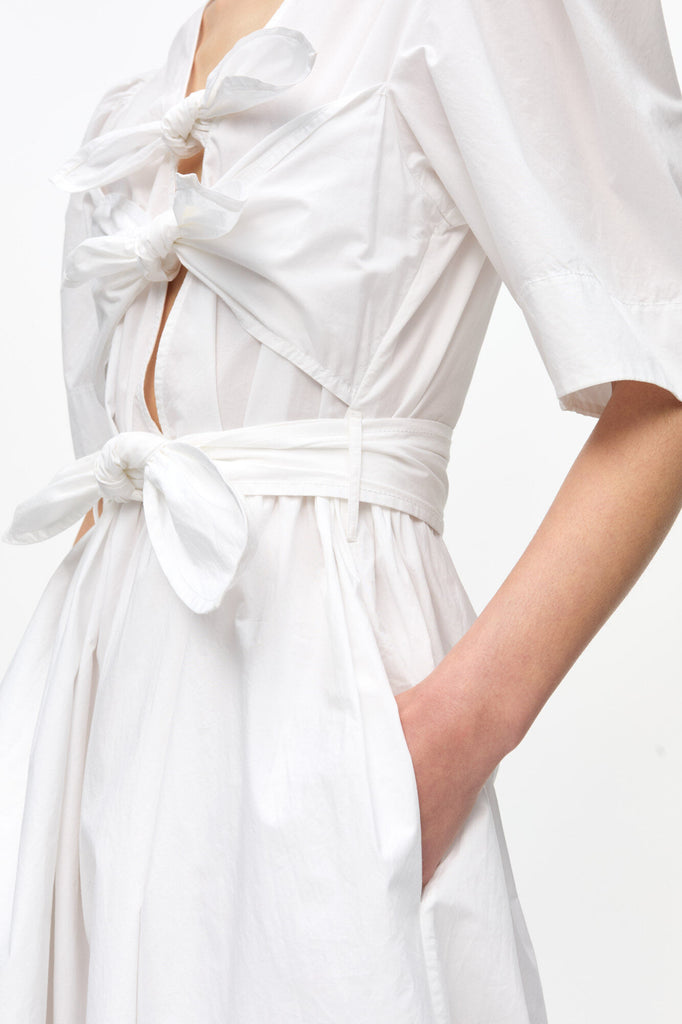 Cotton Tie Strap Midi Dress White