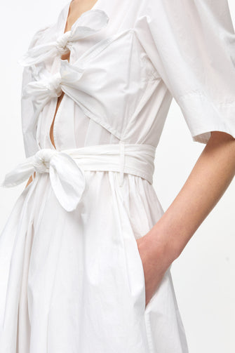Cotton Tie Strap Midi Dress White