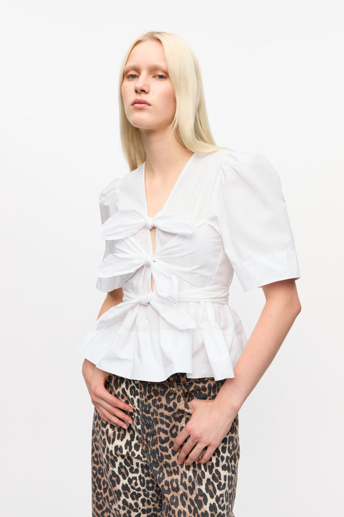 Washed Cotton Tie Strap Blouse