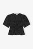 Washed Cotton Tie Strap Blouse Black