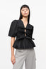 Washed Cotton Tie Strap Blouse Black