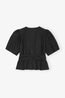 Washed Cotton Tie Strap Blouse Black