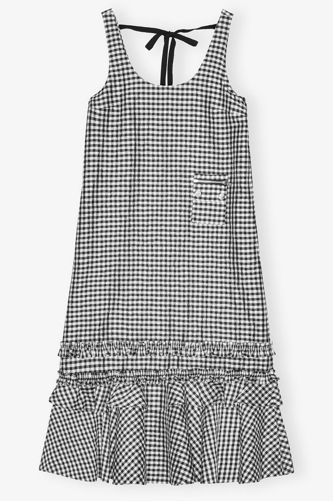 Crinkled Taffeta Check Long Dress