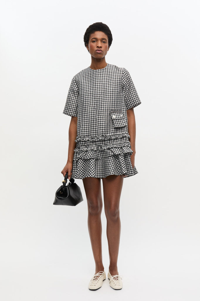 Crinkled Taffeta Open Back Mini Dress