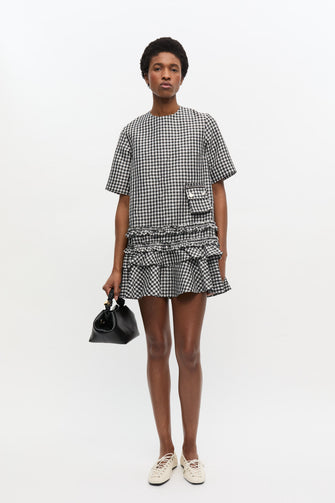 Crinkled Taffeta Open Back Mini Dress