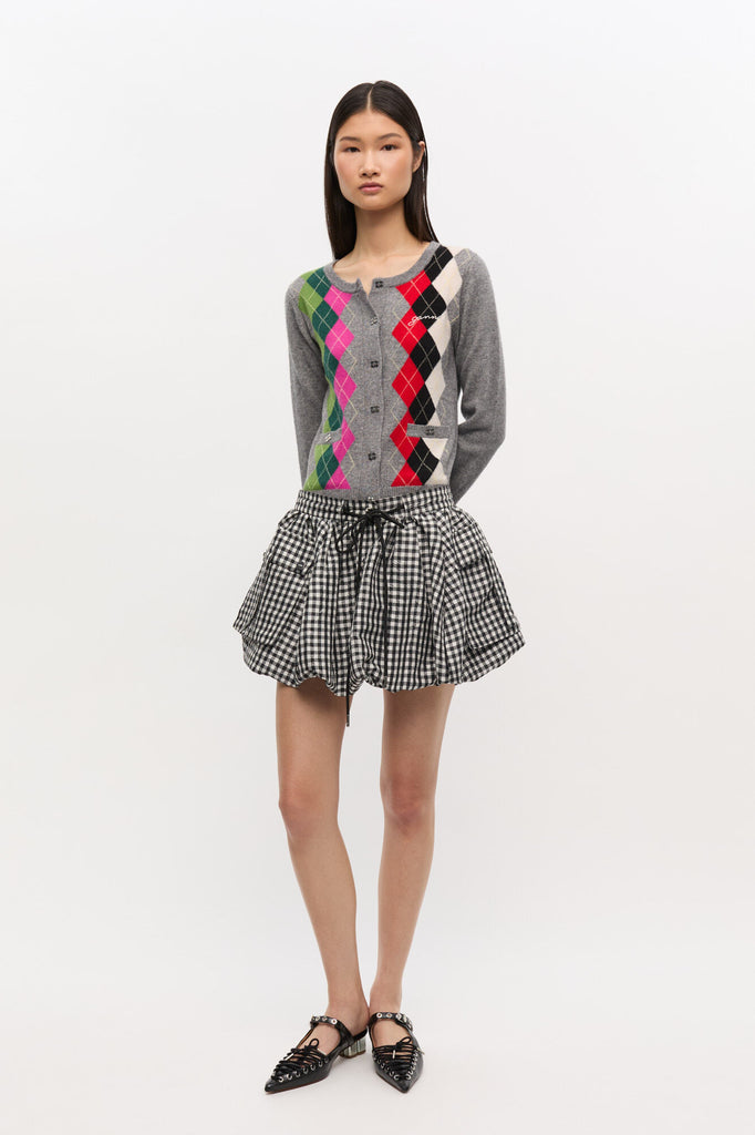 Taffeta Check Bubble Mini Skirt