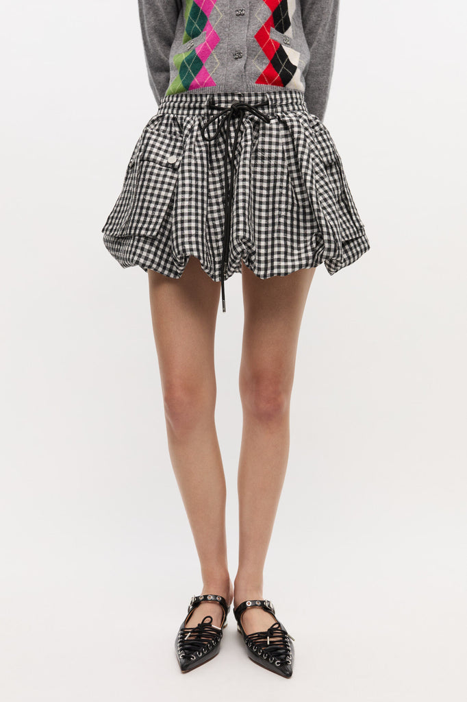 Taffeta Check Bubble Mini Skirt