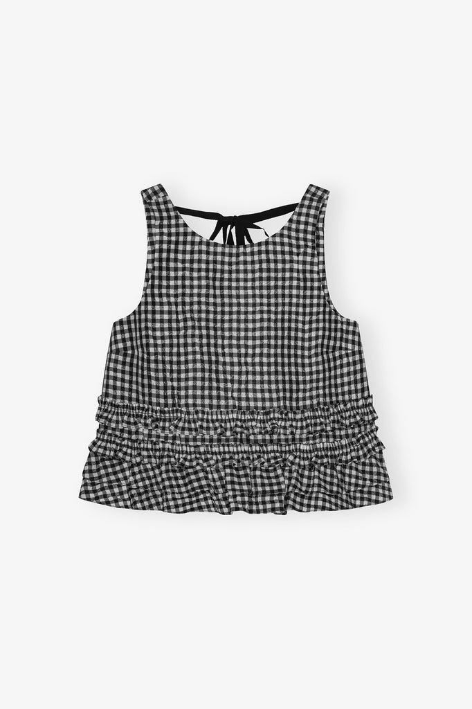 Crinkled Taffeta Check Frill Top