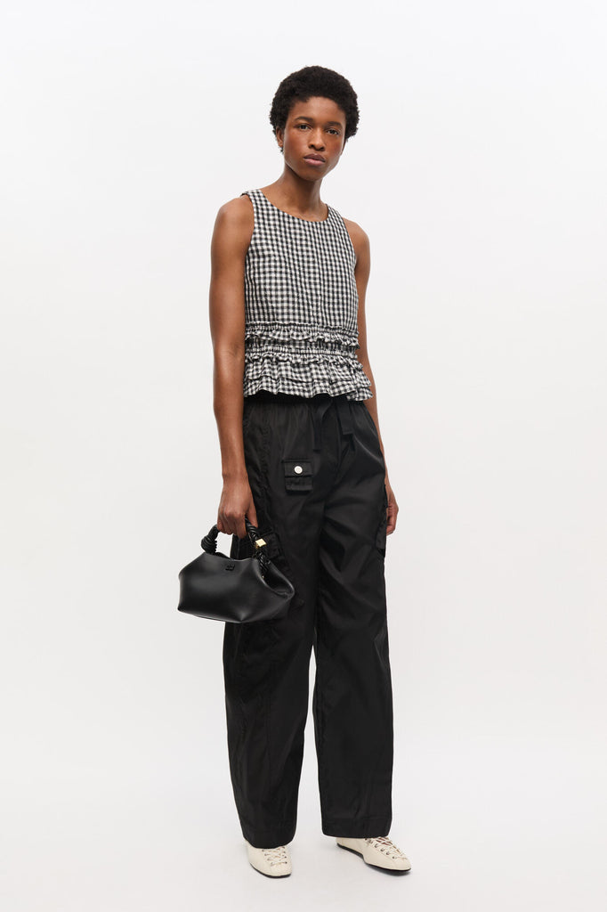 Crinkled Taffeta Check Frill Top