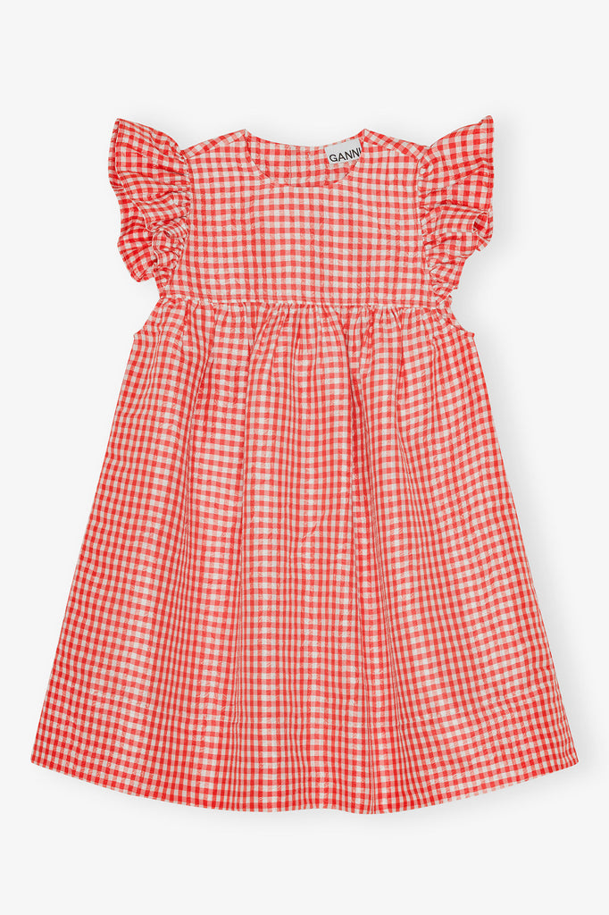 Crinkled Taffeta Check Frill Mini Dress
