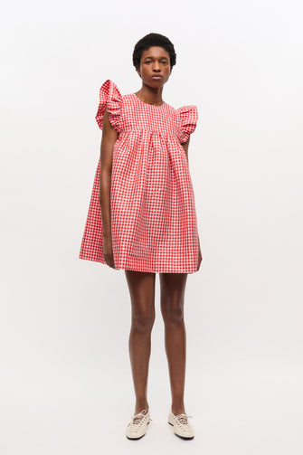 Crinkled Taffeta Check Frill Mini Dress