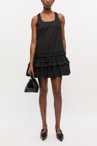 Cotton Poplin U-Neck Mini Dress Black