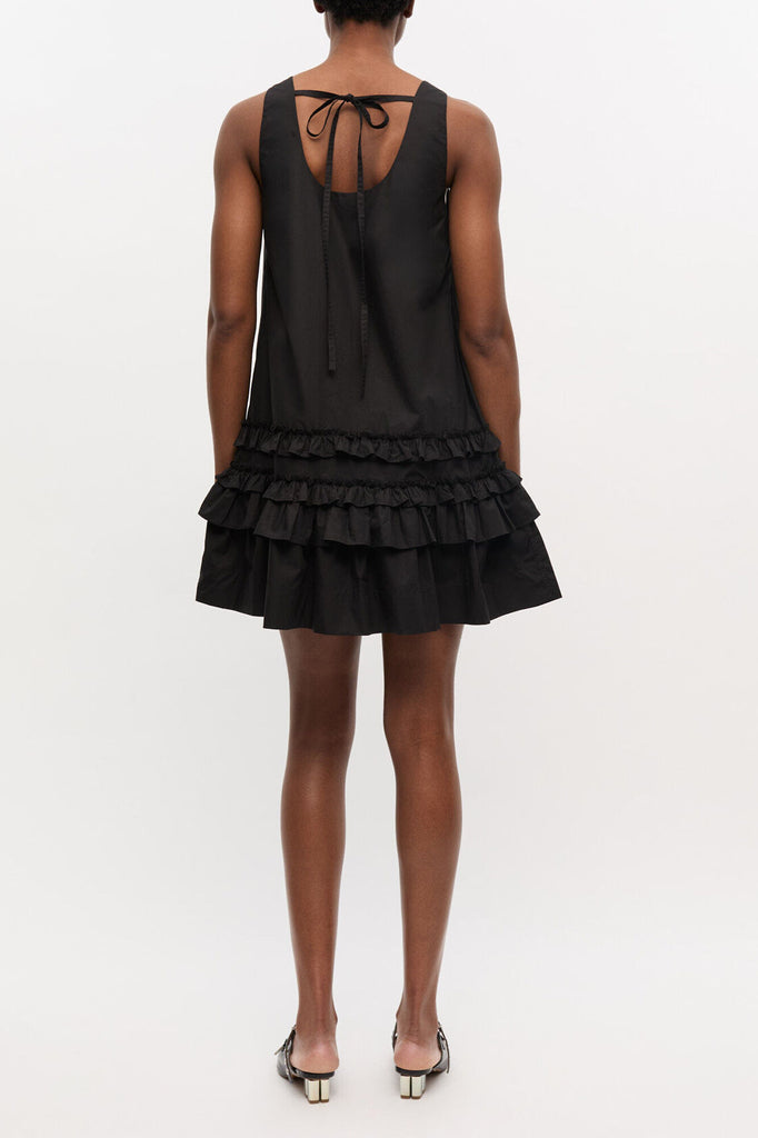 Cotton Poplin U-Neck Mini Dress Black
