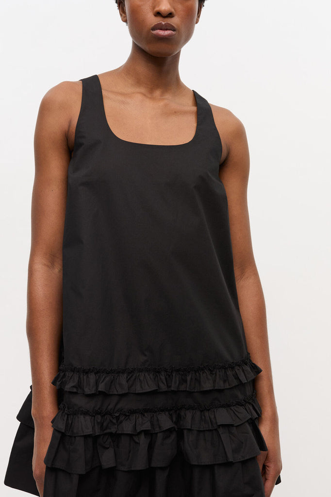 Cotton Poplin U-Neck Mini Dress Black