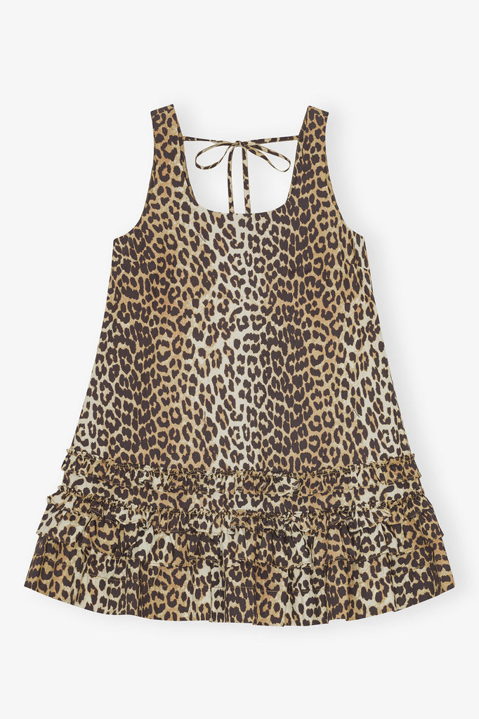 Cotton Poplin Mini Dress Leopard