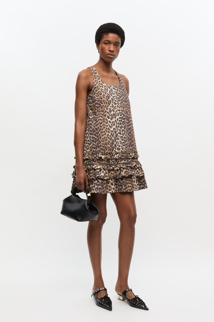 Cotton Poplin Mini Dress Leopard