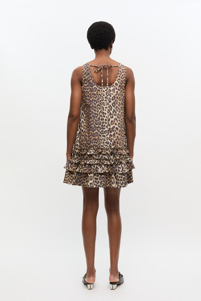 Cotton Poplin Mini Dress Leopard