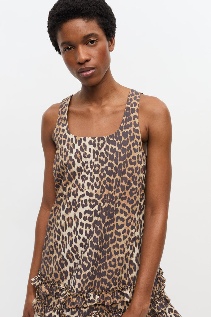 Cotton Poplin Mini Dress Leopard