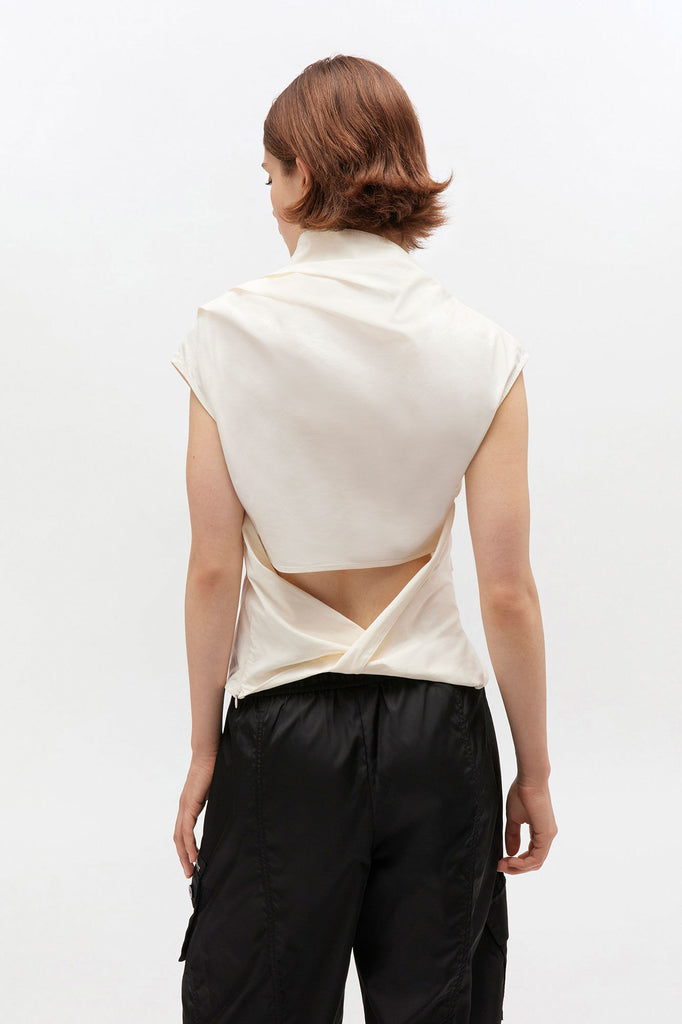 Stretch Cotton Ruched Top Egret