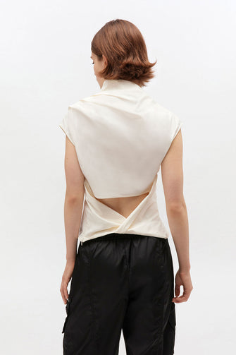 Stretch Cotton Ruched Top Egret