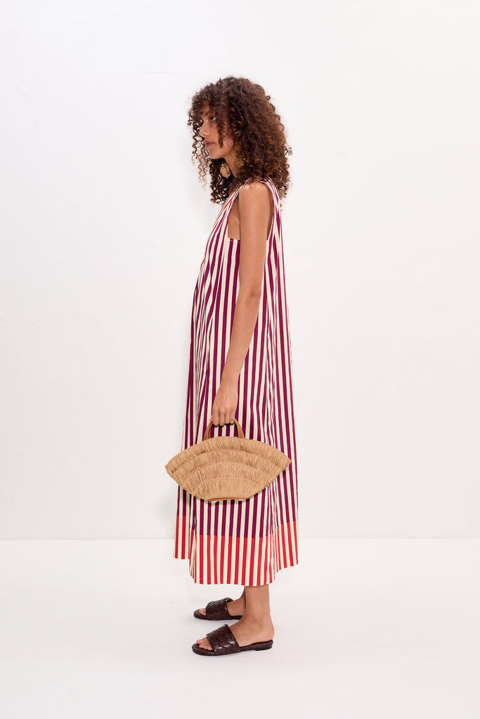 Mar Poplin Dress Bordeaux Stripe Combo
