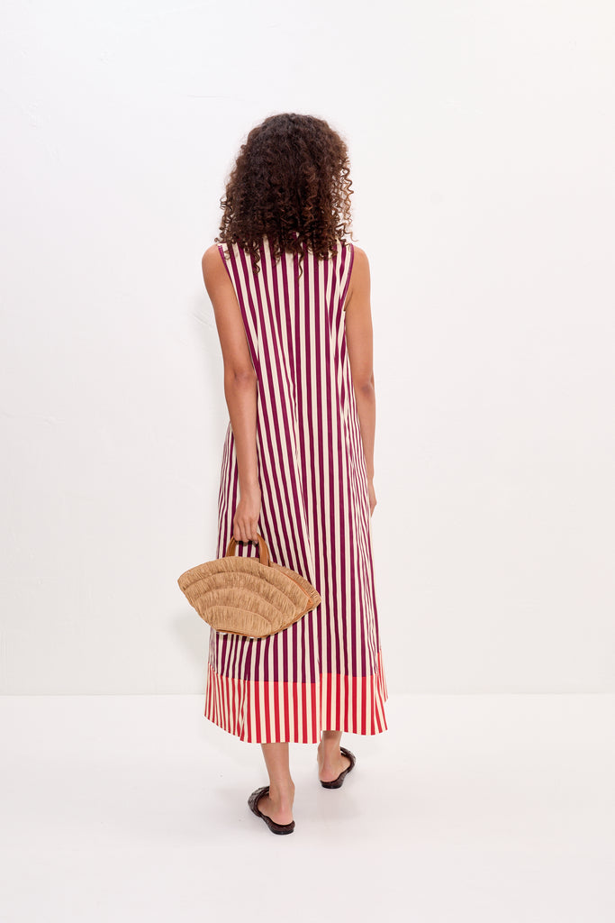 Mar Poplin Dress Bordeaux Stripe Combo