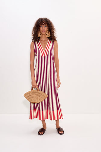 Mar Poplin Dress Bordeaux Stripe Combo