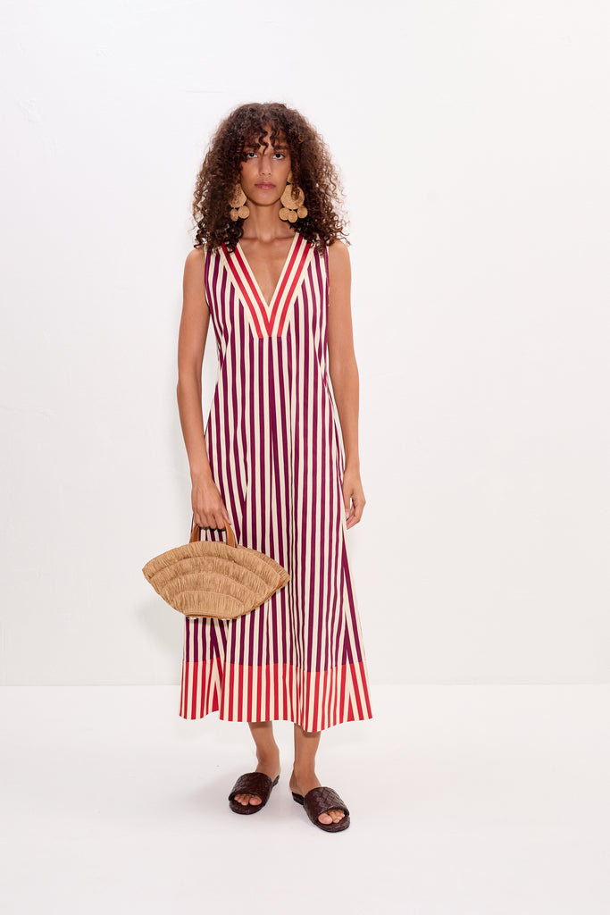 Mar Poplin Dress Bordeaux Stripe Combo