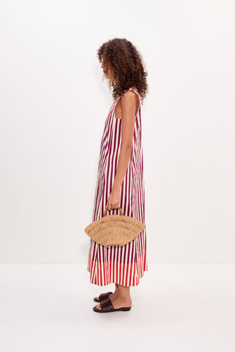 Mar Poplin Dress Bordeaux Stripe Combo
