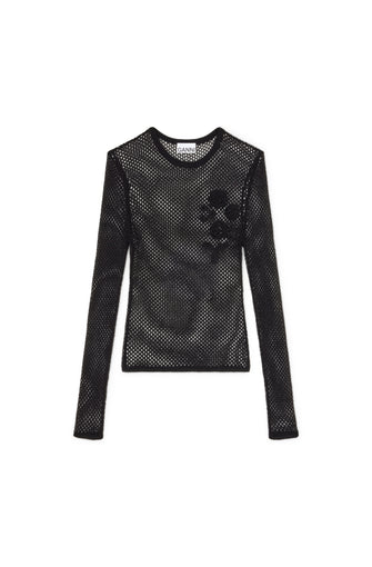 Cotton Mesh Pointelle Longsleeve Top Black