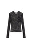 Cotton Mesh Pointelle Longsleeve Top Black