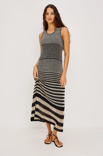 Yvette dress Onyx Ivory Stripe