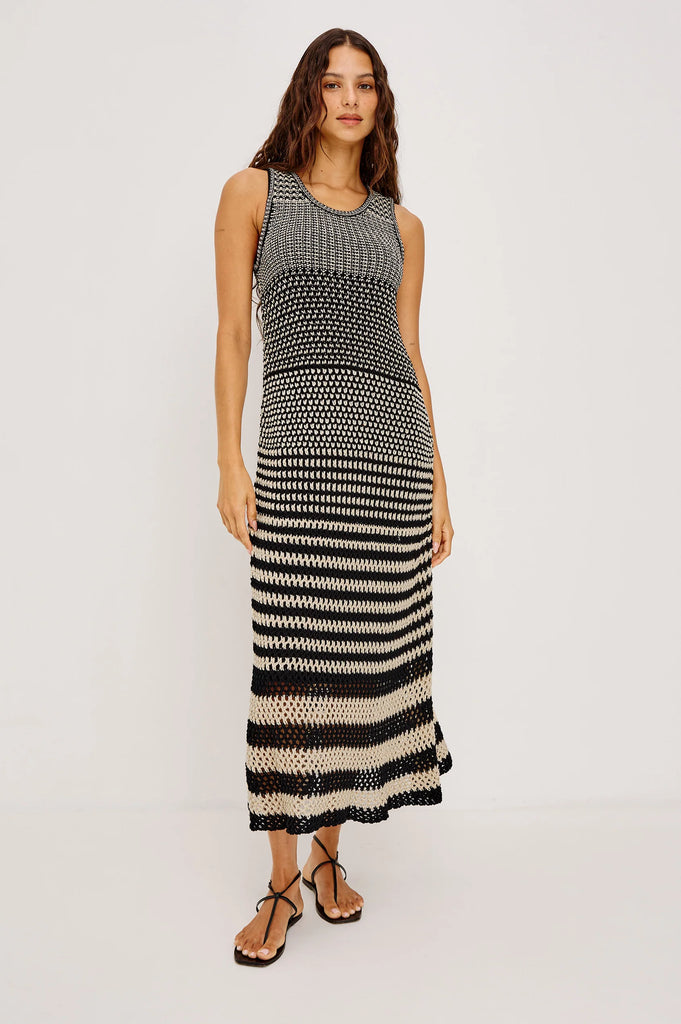 Yvette dress Onyx Ivory Stripe