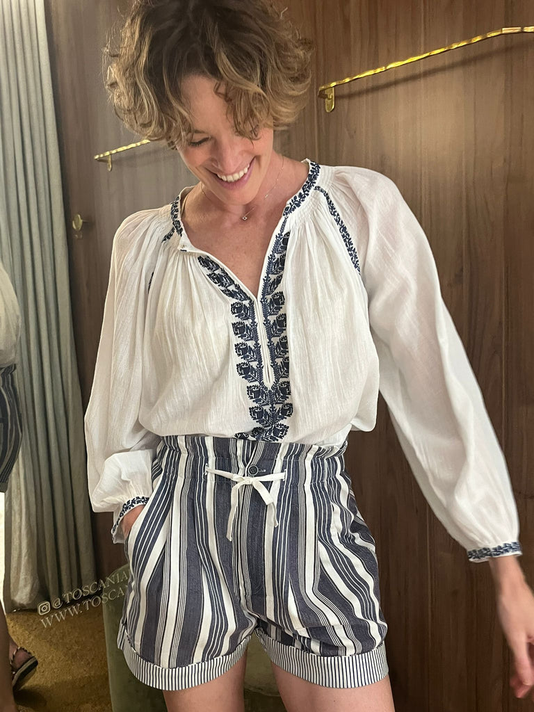 Lena Top Ecru Blue