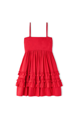 Cotton Poplin Mini Dress Racing Red