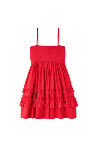 Cotton Poplin Mini Dress Racing Red