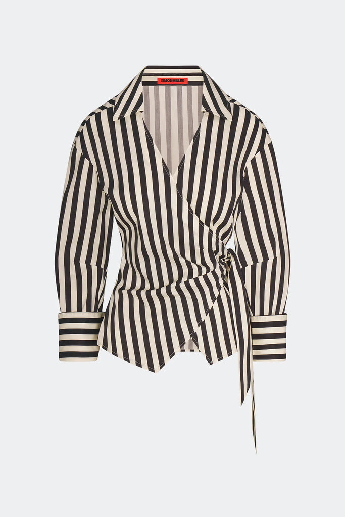 Anya Poplin Wrap Top Black/White Stripe