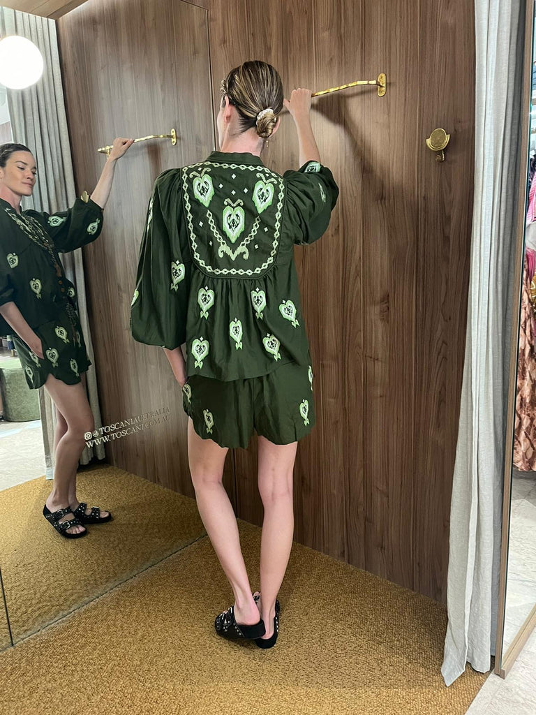 Heart Tapestry Embroidered Blouse