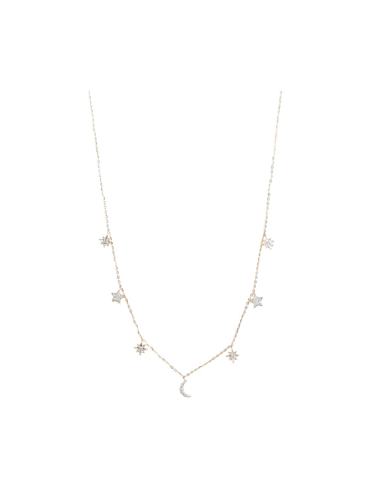 Multi Moon and Star Diamond Necklace