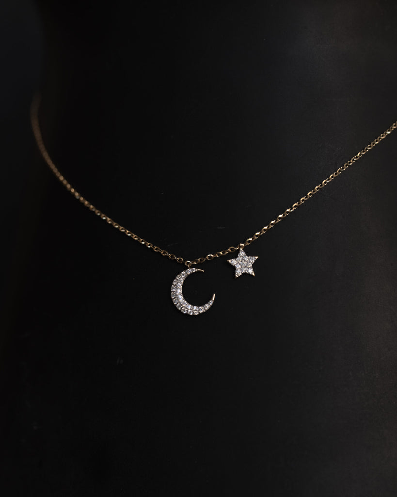 Asteria One Only Moon & Star Necklace Yellow Gold